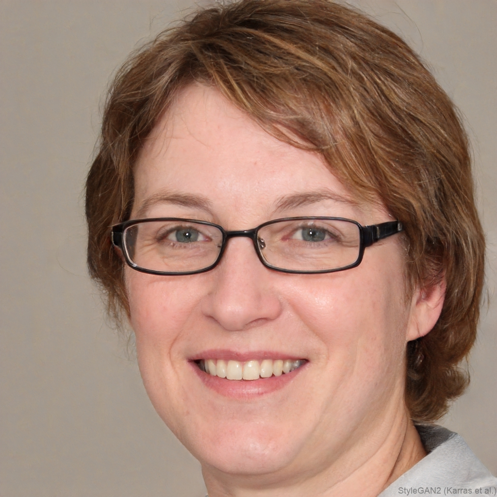 A woman with short brown hair and glasses smiles warmly at the camera. She is wearing a light-colored top, conveying a friendly and approachable demeanor.