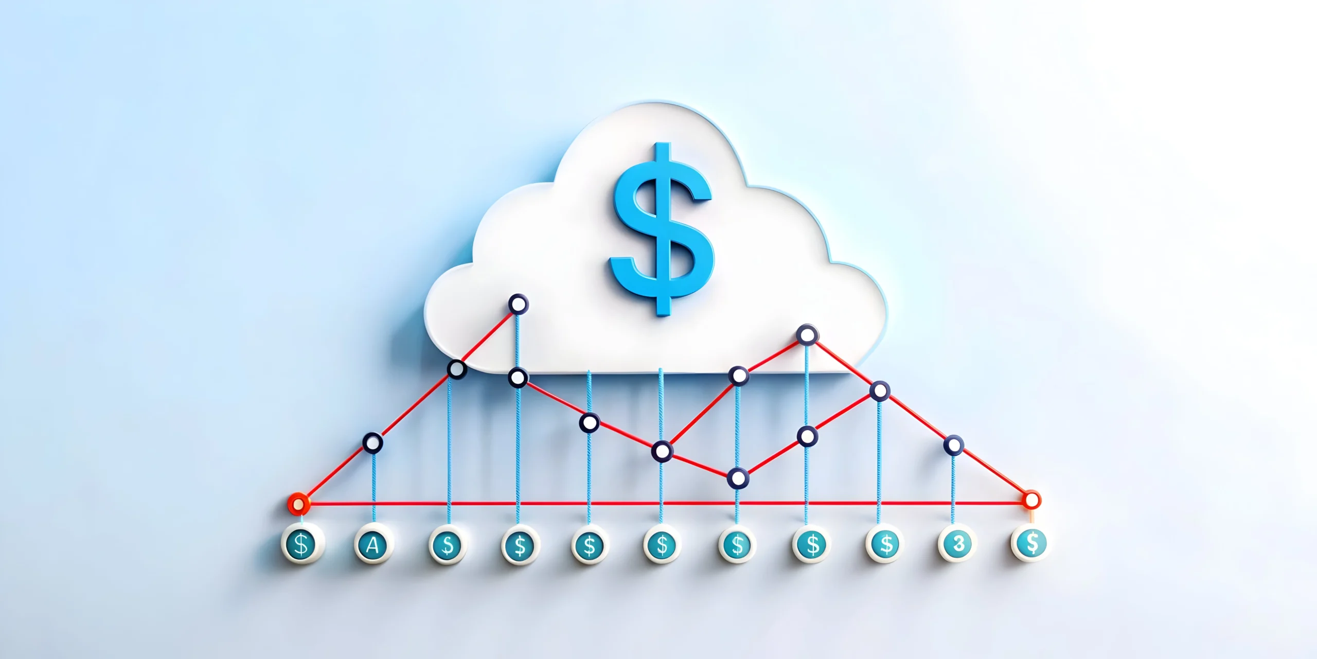 Cloud with a dollar symbol above a fluctuating financial graph. The chart elements are connected with lines and dots, conveying a sense of economic analysis.-NetsecTechnologies, Cloud Cost Optimization